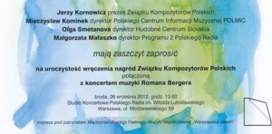 Uroczystość wręczenia Nagród Związku Kompozytorów Polskich z koncertem muzyki Romana Bergera 