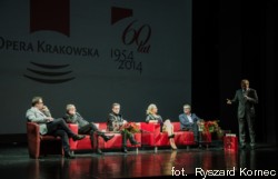 Forum Opery Polskiej - od lewej: Daniel Cichy, Laco Adamik, Tomasz Tokarczyk, Małgorzata Walewska, Jacek Jekiel, Bogusław Nowak