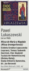 Nagroda Choc de Classica dla płyty z muzyką Pawła Łukaszewskiego